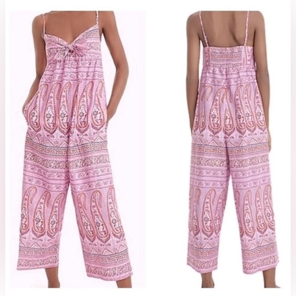 J. Crew Point Sur Paisley Tie Front Wide Leg Jumpsuit‎ Size 2 - Picture 1 of 11